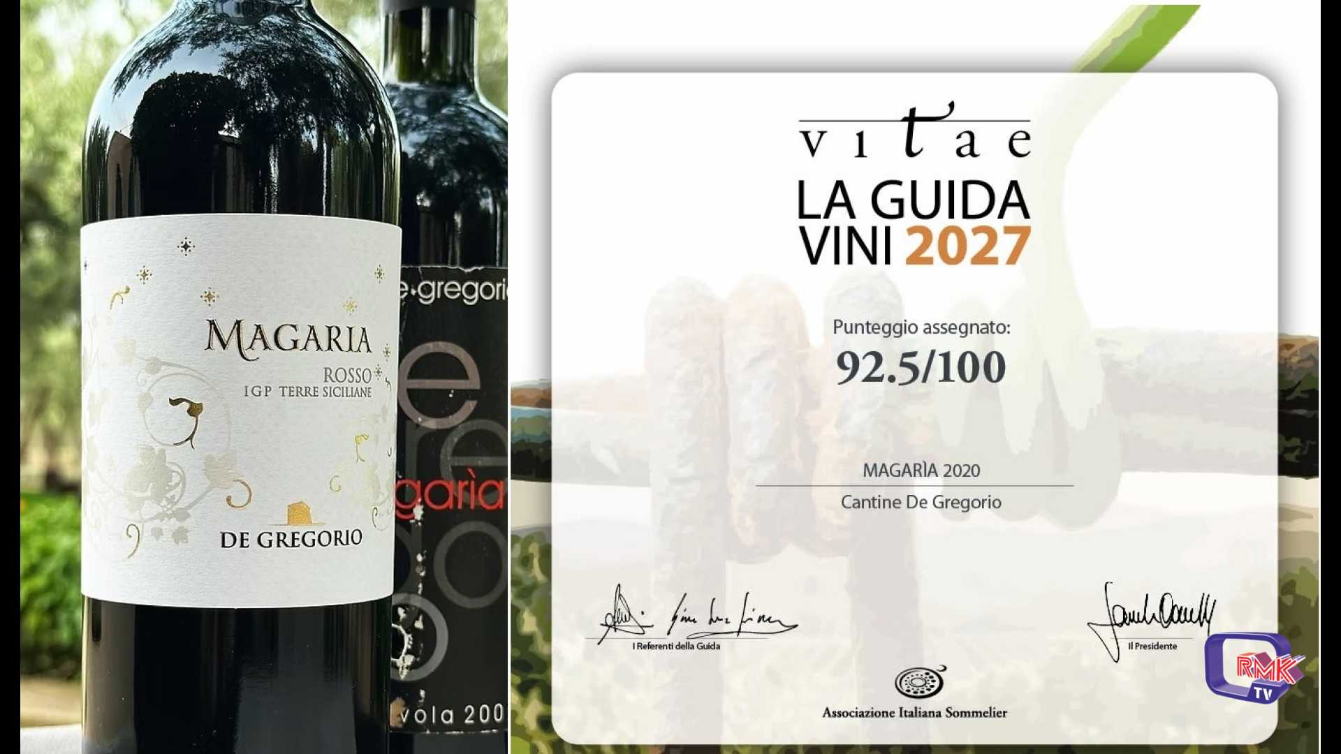 Il Magaria di De Gregorio tra i vini più apprezzati dall'Associazione Italiana Sommelier